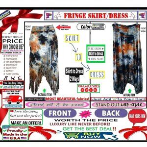 🛑 BULLY Fold Over ➕🆒 SKIRT/DRESS High Waist FRINGE Mineral Wash 💸BUY NOW‼️🟢